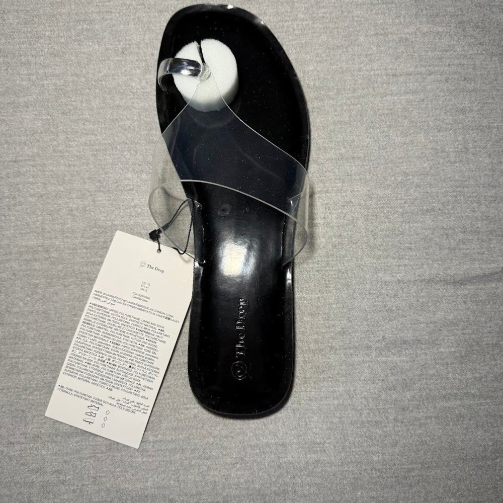 The Drop Women's Camilla Clear Slide Sandals Black Silver Toe Ring Size 10
